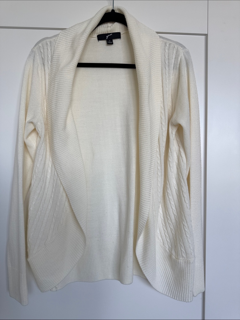 GNW Cream Open-Front Shawl Collar Cardigan